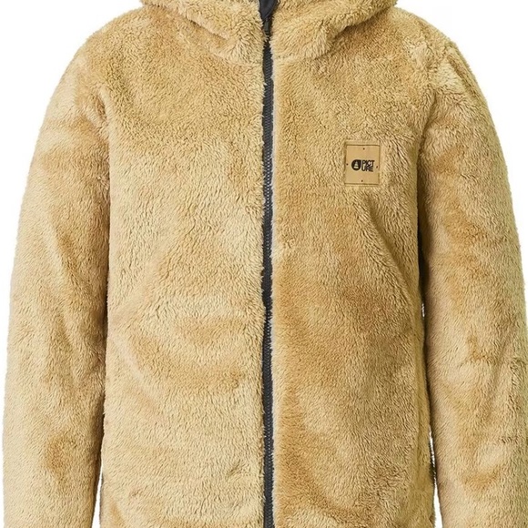 NWT PICTURE Navy/Tan Color Block Reversible Hooded Sherpa Fleece Posy Jacket, L - Picture 2 of 16